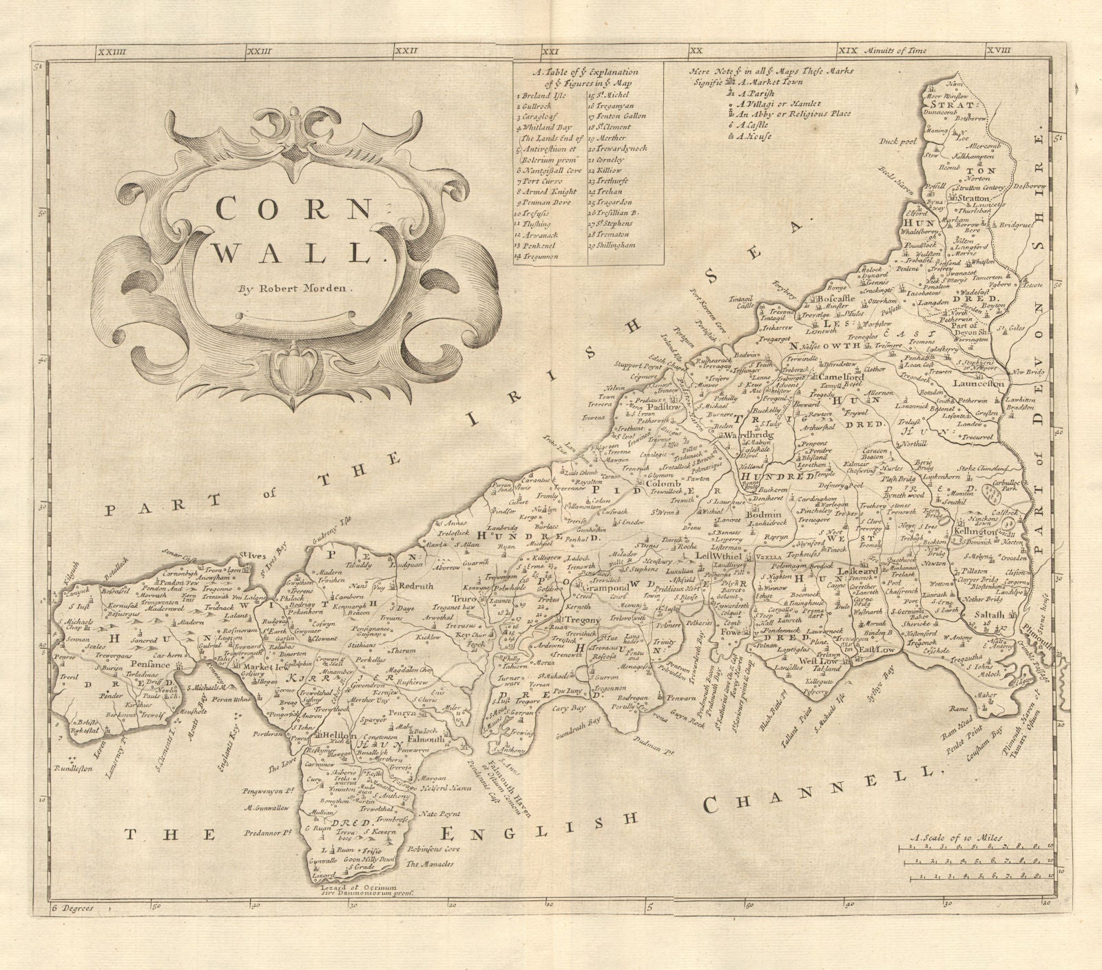 CORNWALL. by ROBERT MORDEN from Camden's Britannia 1772 old antique map chart